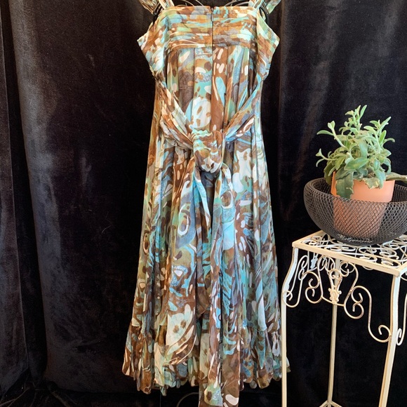 I Am Alberto Makall Silk Dress Abstract Marble Print Sundress Swing Empire Waist - Picture 4 of 8